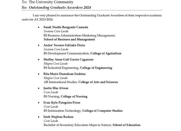 Memo #U2324-094: Outstanding Graduate Awardees 2024 