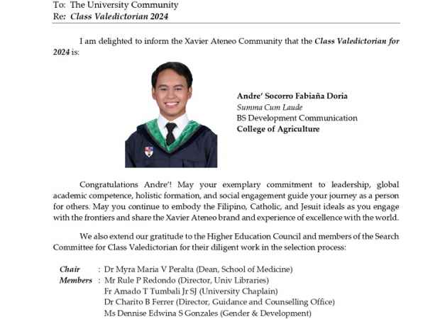 Memo #U2324-096: Class Valedictorian 2024